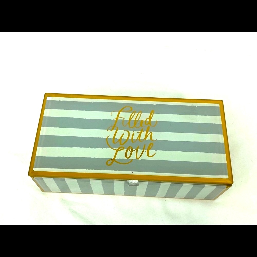 Bonnie Marcus & Co. Glass Gray Striped  Dresser Box Filled With Love in Gold